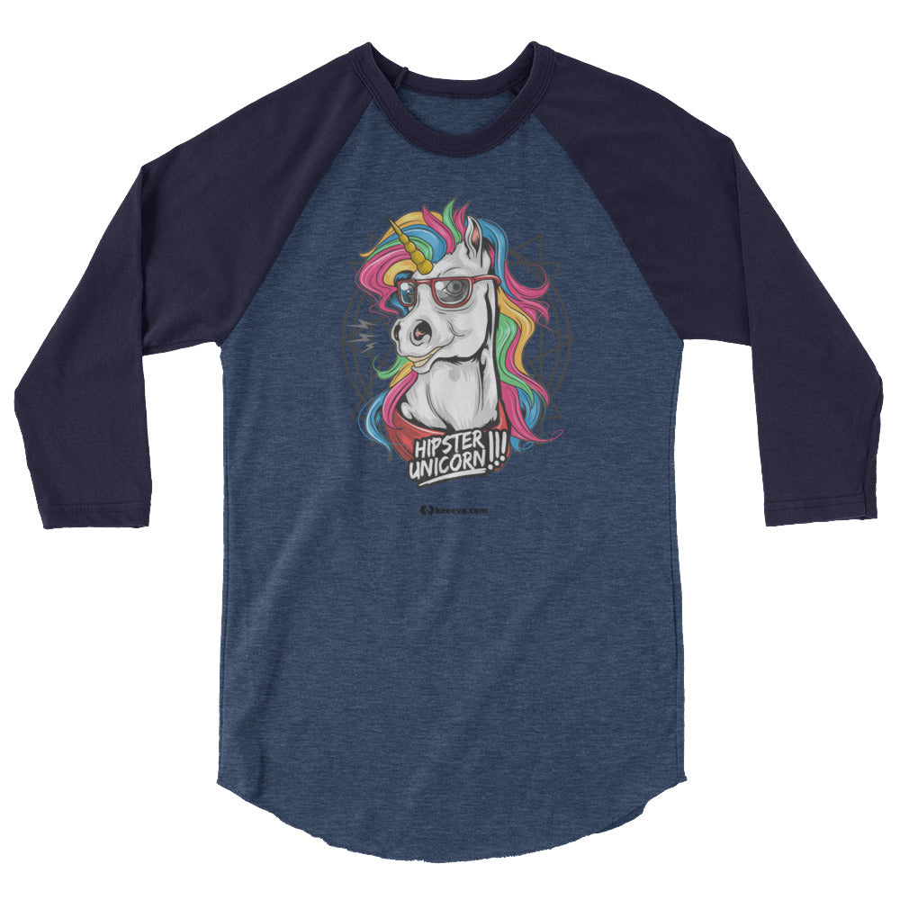 Hipster Unicorn 3/4 Sleeve Raglan